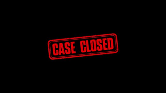 Textured Case Closed text animation. case closed Rubber Stamp motion. impression slide down rubber seal 4k video.