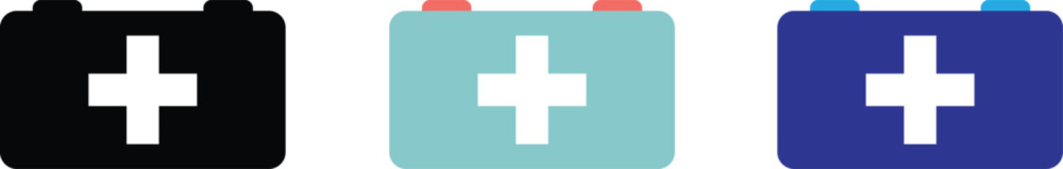 Obraz premium First aid kit icons in different colors isolated on transparent background