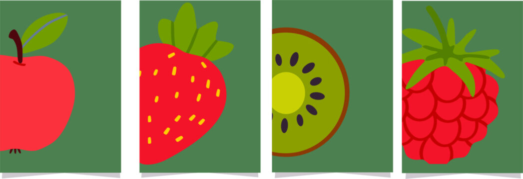 trendy  modern abstract food poster ,design for wall d&eacute;cor, postcard, cover, packaging, t shirt strawberry ,papaya, orange ,kiwi , apple, grapes
