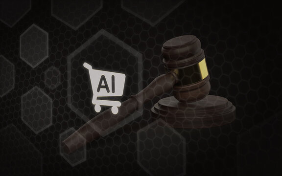 K&uuml;nstliche Intelligenz Recht und Gesetz E-Commerce Warenkorb KI Algorithmus Richterhammer