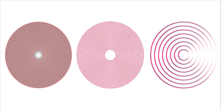 Pain red circles. Pain localization sign and pain pointings. Red rings. Sonar waves. Set of radar icons. Symbols for medical design. Vector illustration.