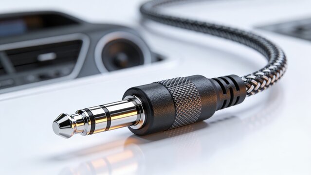 aux cable audio jack closeup isolated on white background