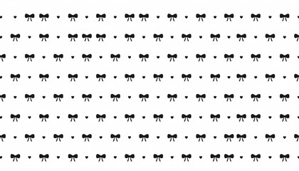 A delicate pattern of black bows and hearts on a white background