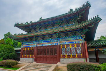 Naklejka premium Historic antique buildings in Shizi Mountain near Yuejiang Tower in northwest of downtown Nanjing City, Jiangsu Province, China. 