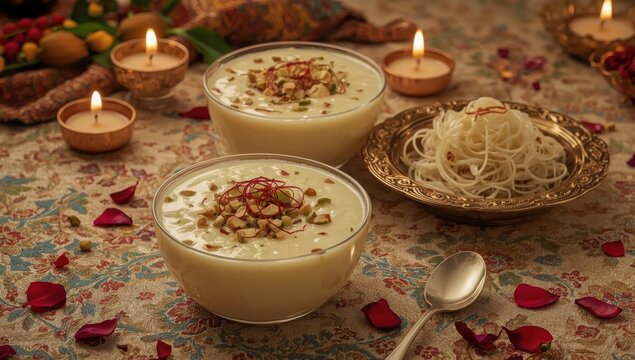 Popular dessert variations include Kheer, payasa, gil-e-firdaus, fereni, and Sheer Khurma Seviyan