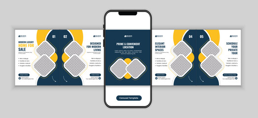 Modern Home for Sale Real Estate Social Media microblog carousel post Design Template	