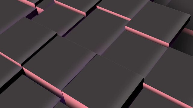 Abstract 3d cube background with pink and purple glowing illumination of geometric shapes