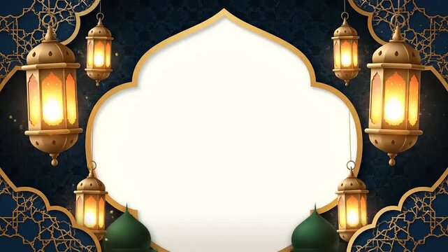 Islamic Ramadan Lanterns and Mosque Archway Festive Background.