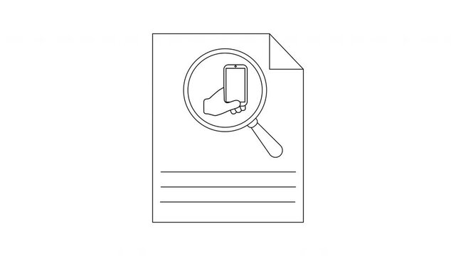 Document Search - Magnifying Glass on Paper with Phone Illustration.