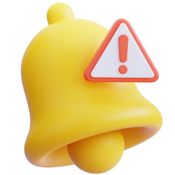3D Notification Bell with Warning Icon