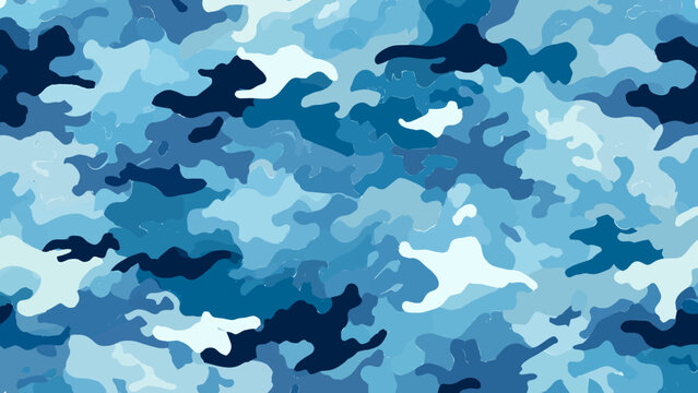 Seamless camouflage pattern for military use featuring navy blue tones in an ocean environment from a top-down viewpoint