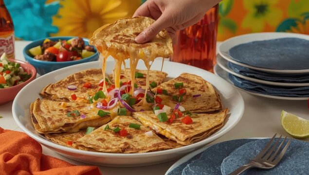 Blue corn tortillas filled with squash blossoms, melted Oaxaca cheese, diced onion, and fresh epazote