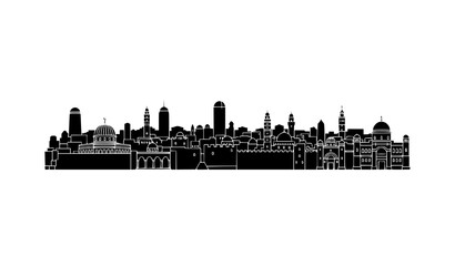 Jerusalem city landmarks silhouette set with famous historic architecture skyline isolated on white background