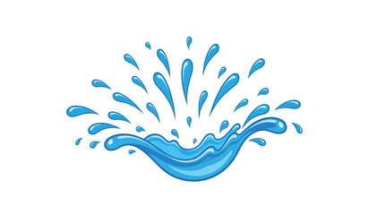 A blue water splash with droplets flying upwards in all directions creating a dynamic effect