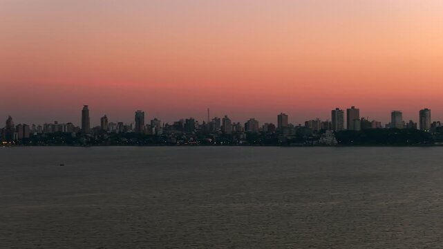 Posadas, Argentina city skyline panorama at sunset, reflecting commercial and metropolitan living in aerial view