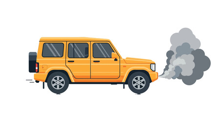 Fototapeta premium Yellow off-road vehicle emitting thick dark smoke from its exhaust pipe causing air pollution