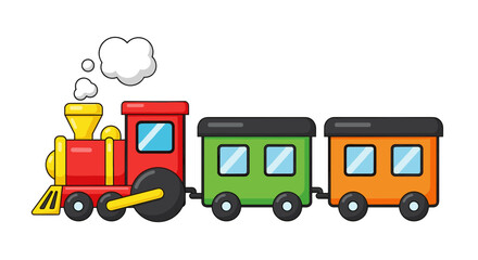 Naklejka premium Colorful cartoon train with three carriages on white background