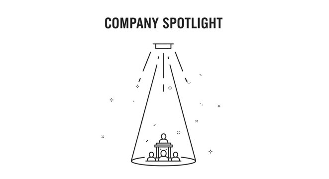 Simple line art graphic displays a spotlight illuminating a small, detailed structure under the bold heading Company Spotlight.
