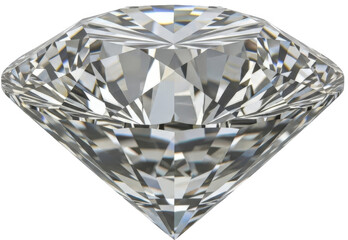 A realistic rendering of a brilliant cut diamond on transparent background