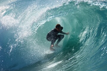 Surfer Rides an Epic Barrel in a Crashing Ocean Wave