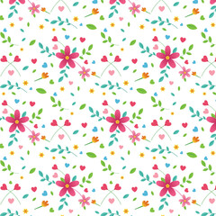 Cute Pink Flower Seamless Pattern Design for Textile, Fabric and Wallpaper