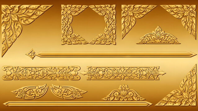 ornate golden thai traditional art frame and border design elements set for various decorative purposes