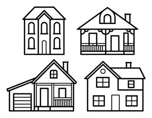 House Icons Set Simple Line Art Vector Illustration