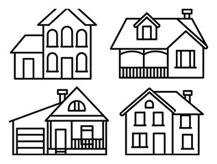 House Icons Set Simple Line Vector Illustration