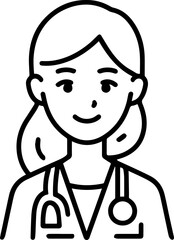 Obraz premium Hand Drawn Female Doctor Black and White Avatar Illustration in Minimal Line Art Style Design