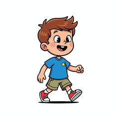 Fototapeta premium Cute Cartoon Boy Walking Outdoors with Happy Expression