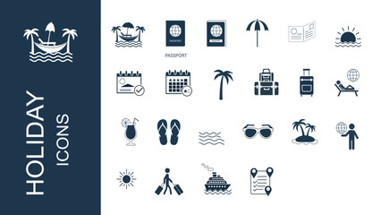 Holiday Travel Vacation Beach Tourism Icon Set