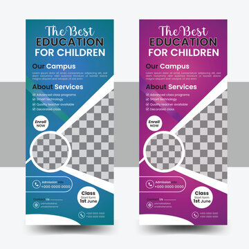 Kids Education Roll Up Banner Template, School Admission Promotion Standee Design, Kindergarten Learning Center Vertical Banner, Preschool Marketing Poster, Education Flyer Layout Design.