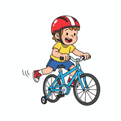 Young Boy Riding Bicycle with Helmet