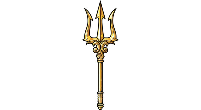 Golden Trident Weapon Symbol of Power and Mythology on White Background