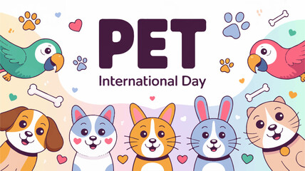Fototapeta premium Colorful pets celebrate international pet day with animals and hearts