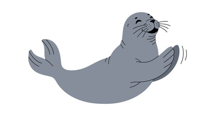 Happy Cartoon Seal Waving Flippers, Isolated on White Background © jas