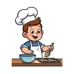 Young Boy Cooking in a Kitchen Preparing a Delicious Meal with a Chef Hat