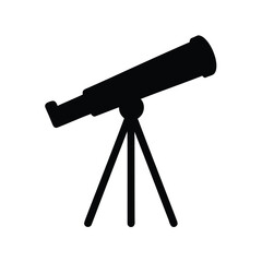 Silhouette of a refracting telescope on tripod for astronomy observation and stargazing