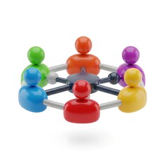 Obraz premium Colorful figurines connected in a circular formation, representing unity and teamwork in a collaborative environment