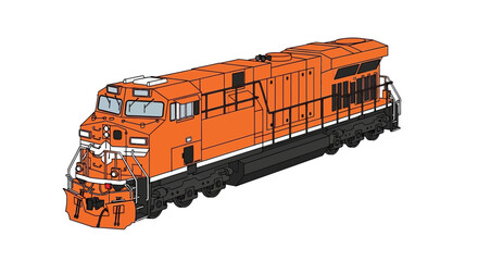 Orange Diesel Locomotive Engine on White Background © jas