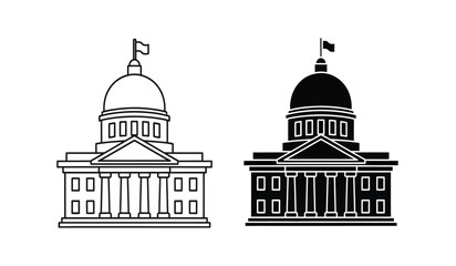 Black and white illustration of two government buildings with domes © rsvect02