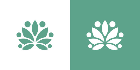 Dual meaning logo combining people and lotus elements, symbolizing personal growth, harmony, purity, inner balance, and the flourishing of human potential within a supportive community.