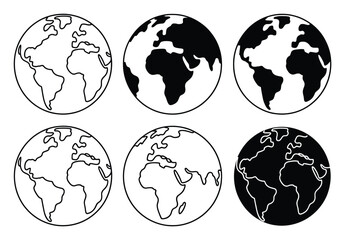 Obraz premium Globe Icons Set Black White Vector Illustration