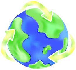 Watercolor Illustration of Earth Planet, Earth Day recycling theme
