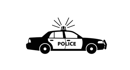 Police Car Icon, Black and White Vector Graphic with Siren Light © Tisa