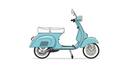 Retro Blue Scooter Isolated on White Background, Vintage Style Motorbike