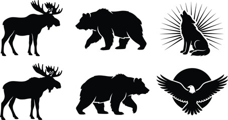 Fototapeta premium Black Feather Collection Silhouette Vector Set Featuring Isolated Dark Bird Plumes in Various Shapes and Angles for Elegant Design Elements and Natural Graphic Backgrounds