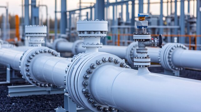 Large industrial natural gas pipeline compression station representing critical infrastructure protection within continental energy transport systems.