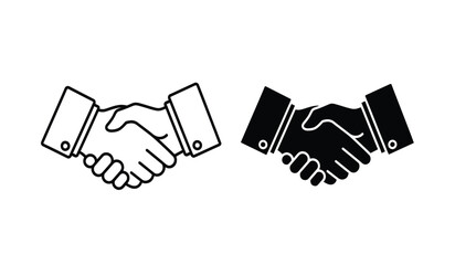 Fototapeta premium Two handshake icons in black and white line art style for business or partnership concepts