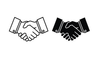 Obraz premium Two handshake icons in black and white on a pure for business or partnership concepts
